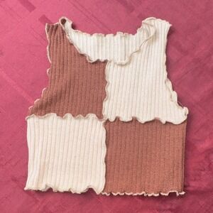 SHEIN Girls Brown Beige Colorblock Ribbed Cropped Tank Top 10Y
